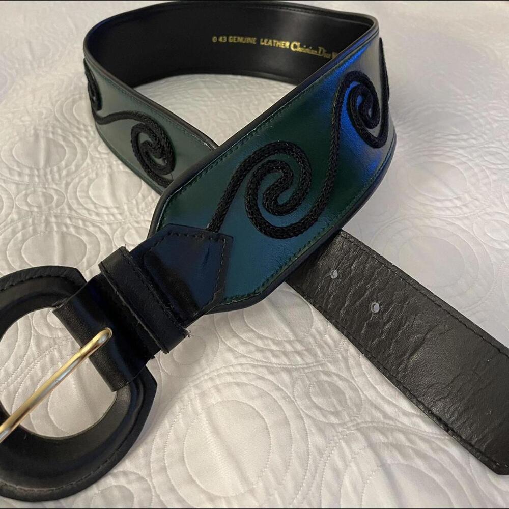 Vintage Cristian Dior Green & Black Leather Belt.